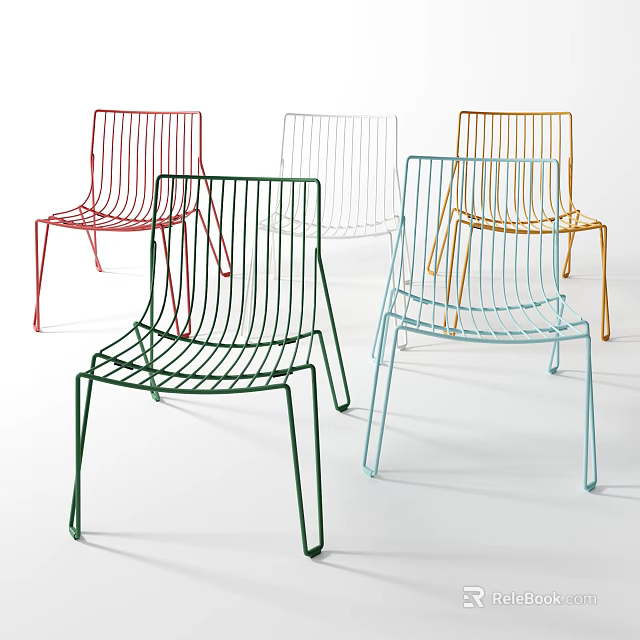 Colorful Modern Dining Chairs With Wireframe Design And Metal Legs For Home Decor 3d model 
