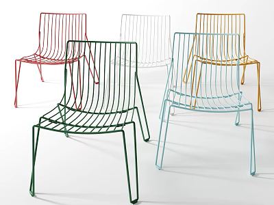 Colorful Modern Dining Chairs With Wireframe Design And Metal Legs For Home Decor 3d model