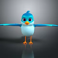 Cute Blue and White Bird with Outstretched Wings Standing on Black Surface with Reflection 3d model