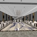 Hotel Public Lounge Interior With Spacious Layout Chandelier And Comfortable Sofas 3d model