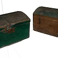 Vintage Wooden Trunks Green And Brown With Rustic Texture And Metal Clasps For Decorative Storage