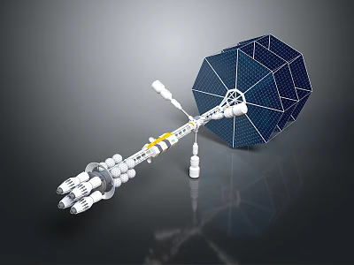 Cartoon Scene Of Spacecraft With Solar Panels And Mechanical Structure In 3d model