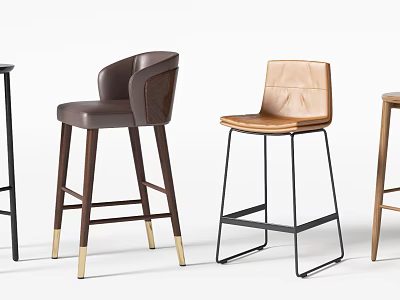 Modern Bar Stools With Leather Seats Metal And Wooden Legs Design 3d model