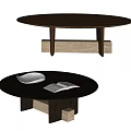 Round Wooden Coffee Table With Gold Bowl Open Book And Stylish Base Design