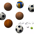 Sports Equipment Collection with Basketballs Soccer Balls Volleyball Tennis Ball and Badminton Shuttlecocks