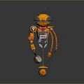 Orange Mechanical Robot Character with Antenna Wheels Red Bow Tie and Tool Arms