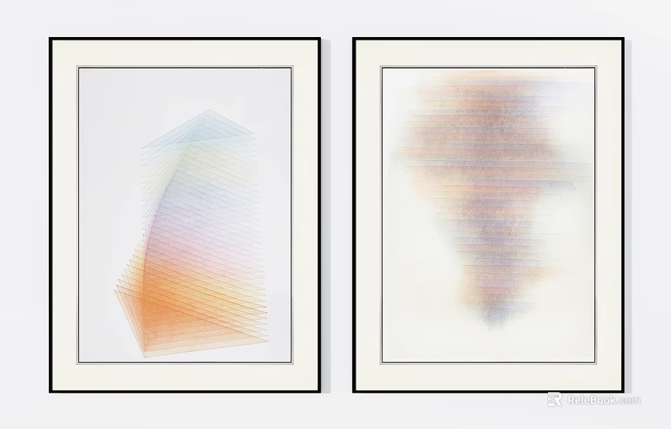 Two Framed Abstract Paintings with Geometric Shapes and Colorful Lines Modern Wall Art 3d model 