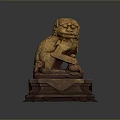 Traditional Golden Lion Statue Featuring Intricate Carving And Decorative Base