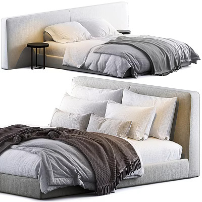 Modern Double Bed Interior Design With Soft Pillows Cozy Blanket And Minimalist Nightstand 3d model