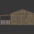 Wooden House Featuring Rusted Metal Roof And Blue White Striped Railings On Porch