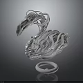 3D White Flamingo Sculpture With Intricate Intertwined Structure And Circular Base