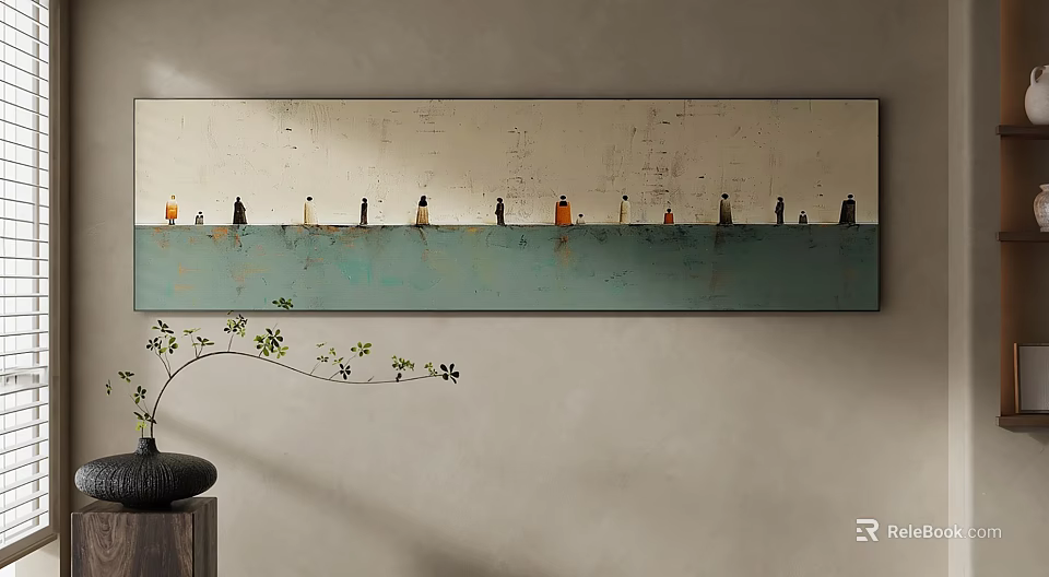 Abstract Painting Hung On Wall Featuring Arranged Small Objects And Various Colors With Textured Background 3d model 
