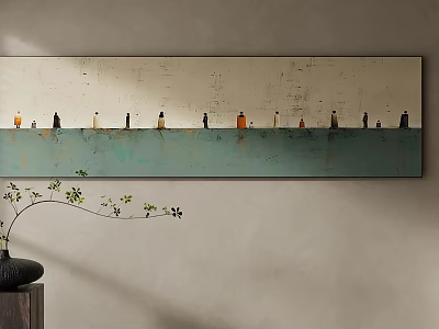 Abstract Painting Hung On Wall Featuring Arranged Small Objects And Various Colors With Textured Background 3d model