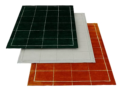 Modern Black Gray Orange Square Carpets With White Grid Pattern Stacked 3d model