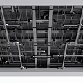 Modern Industrial Ceiling With Metal Framework Pipes And Support Grid Design 3d model