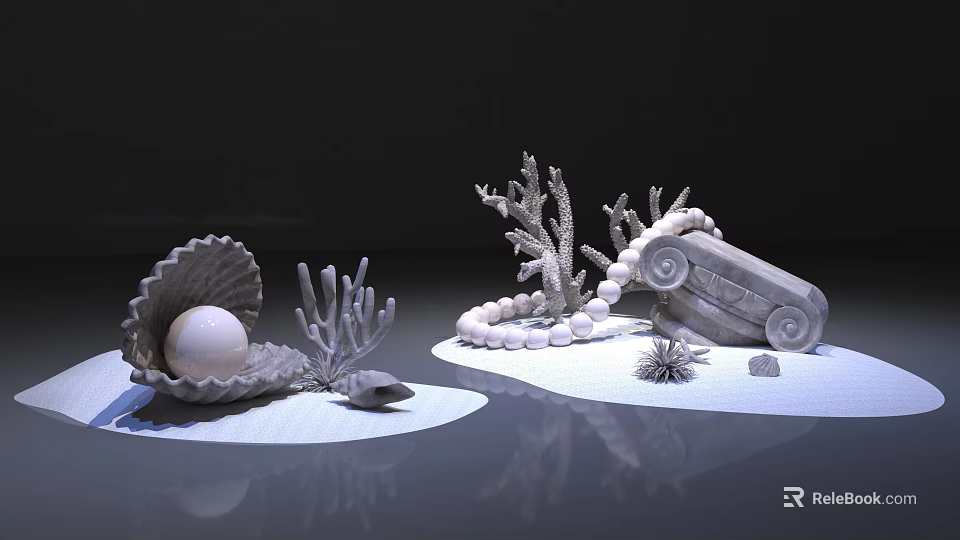 Detailed Shell Sculpture With Sphere Coral Carvings Beaded Car And Sea Urchin Decor 3d model 