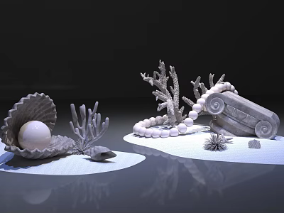 Detailed Shell Sculpture With Sphere Coral Carvings Beaded Car And Sea Urchin Decor 3d model