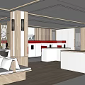 Modern Government Service Hall Interior With Service Counters Rest Seating And Decorative Paintings