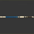 Blue And White Chainsaw With Wooden Handle Metallic Parts Stylish Modern Weapon Design