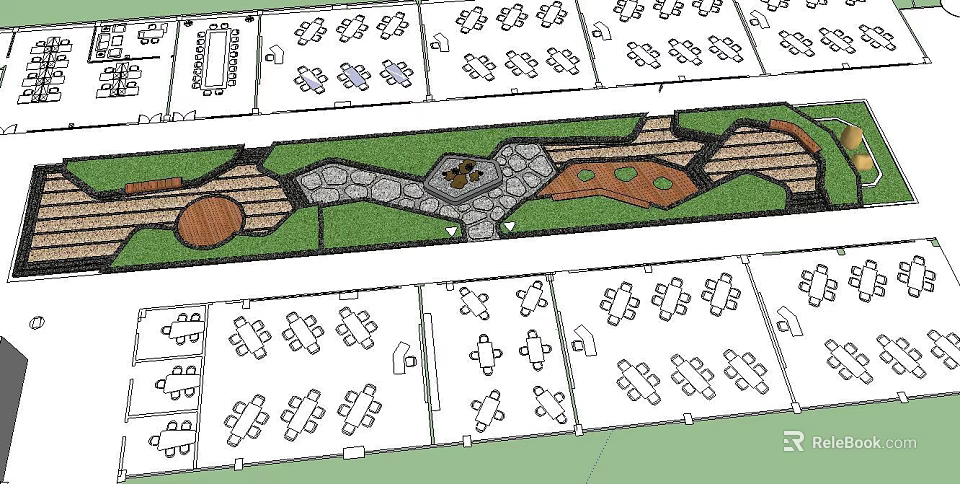 Garden Ornaments Design Layout Featuring Green Space Stone Path And Circular Elements 3d model