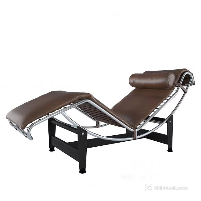 Modern Brown Leather Lounge Chair With Sleek Metal Frame And Ergonomic Design 3d model 