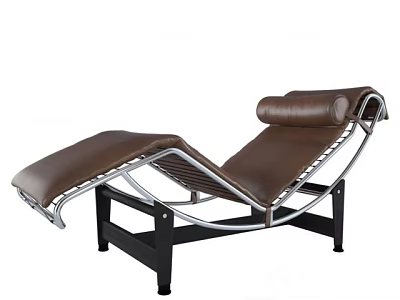 Modern Brown Leather Lounge Chair With Sleek Metal Frame And Ergonomic Design 3d model
