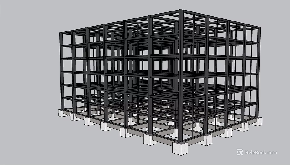 Industrial Equipment Black Metal Frame With Grid Structure And Base Supports 3d model 