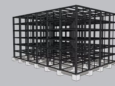 Industrial Equipment Black Metal Frame With Grid Structure And Base Supports 3d model