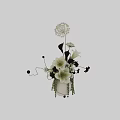 Elegant White Vase With Mixed White And Dark Flowers And Vine Decorations