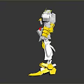 Futuristic Game Movie Character Silver Yellow Red Mecha Robot With Geometric Design Standing Pose