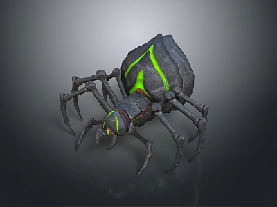 Fantasy Spider Creature With Black Body Green Glowing Stripes And Sharp Legs 3d model