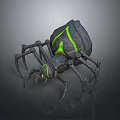 Fantasy Spider Creature With Black Body Green Glowing Stripes And Sharp Legs