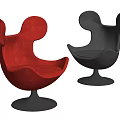 Stylish Red And Black Leisure Chairs With Mickey Ear Shaped Design And Velvet Upholstery