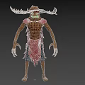 Mystical Game Movie Character With Scarecrow Look Glowing Green Eyes And Horned Headdress