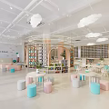 Book Art Themed Library Interior With Wooden Grille And Circular Arch