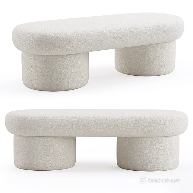 Modern Cream Colored Upholstered Sofa Bench with Round Design and Cylindrical Legs 3d model 