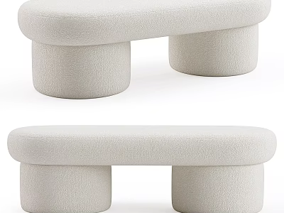 Modern Cream Colored Upholstered Sofa Bench with Round Design and Cylindrical Legs 3d model