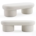 Modern Cream Colored Upholstered Sofa Bench with Round Design and Cylindrical Legs 3d model