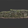 Ancient Rustic Stone Wall With Moss Covered Surface And Gravel Base