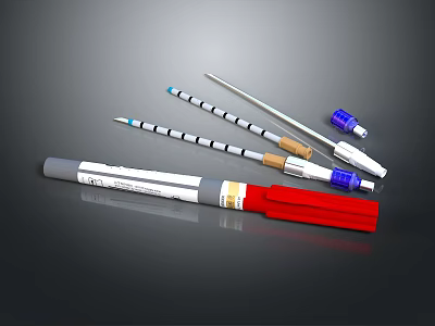 Precision Medical Catheters With Red Blue And White Components For Clinical Use 3d model