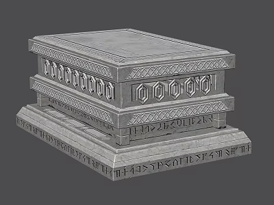 Gray Stone Box With Layered Structure And Intricate Geometric Carvings 3d model