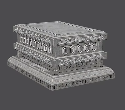 Gray Stone Box With Layered Structure And Intricate Geometric Carvings 3d model