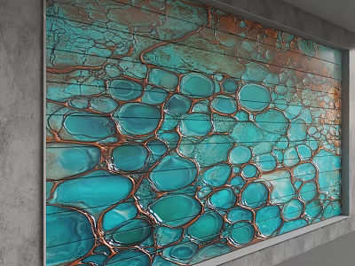 Modern Teal Blue Background Wall With Resin Art Texture And Copper Accents 3d model