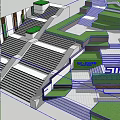 Modern Commercial Landscape Design With Geometric Steps Greenery Lawn And White Structures