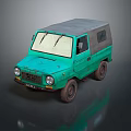 Vintage Green Vehicle Compact Design With Roof Cover Side Windows And Wheels