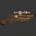 Vintage Steampunk Revolver With Brass Gear Mechanism And Telescopic Sight Design Features