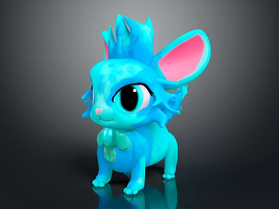 Cute Blue Small Animal Game Character With Large Pink Ears Big Eyes Green Chest Decoration 3d model