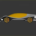 Futuristic Silver Car With Yellow Transparent Roof Gold Wheels And Reflective Surface