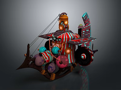 Fantastical Vintage Spacecraft With Colorful Mechanical Parts And Cosmic Design Elements 3d model