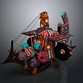 Fantastical Vintage Spacecraft With Colorful Mechanical Parts And Cosmic Design Elements